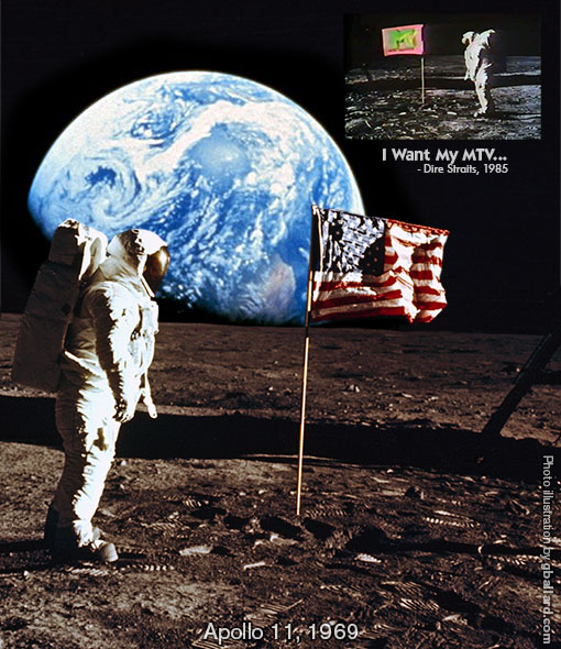 MTV Iconic image man on moon by American flag