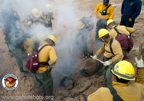 wildland firefighting tools. The fire students attacked the