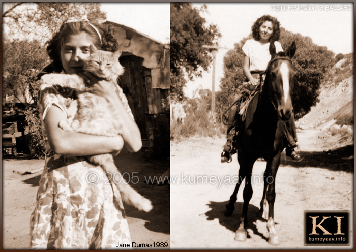 YOUNG JANE ON HORSEBACK, HOLDING CAT