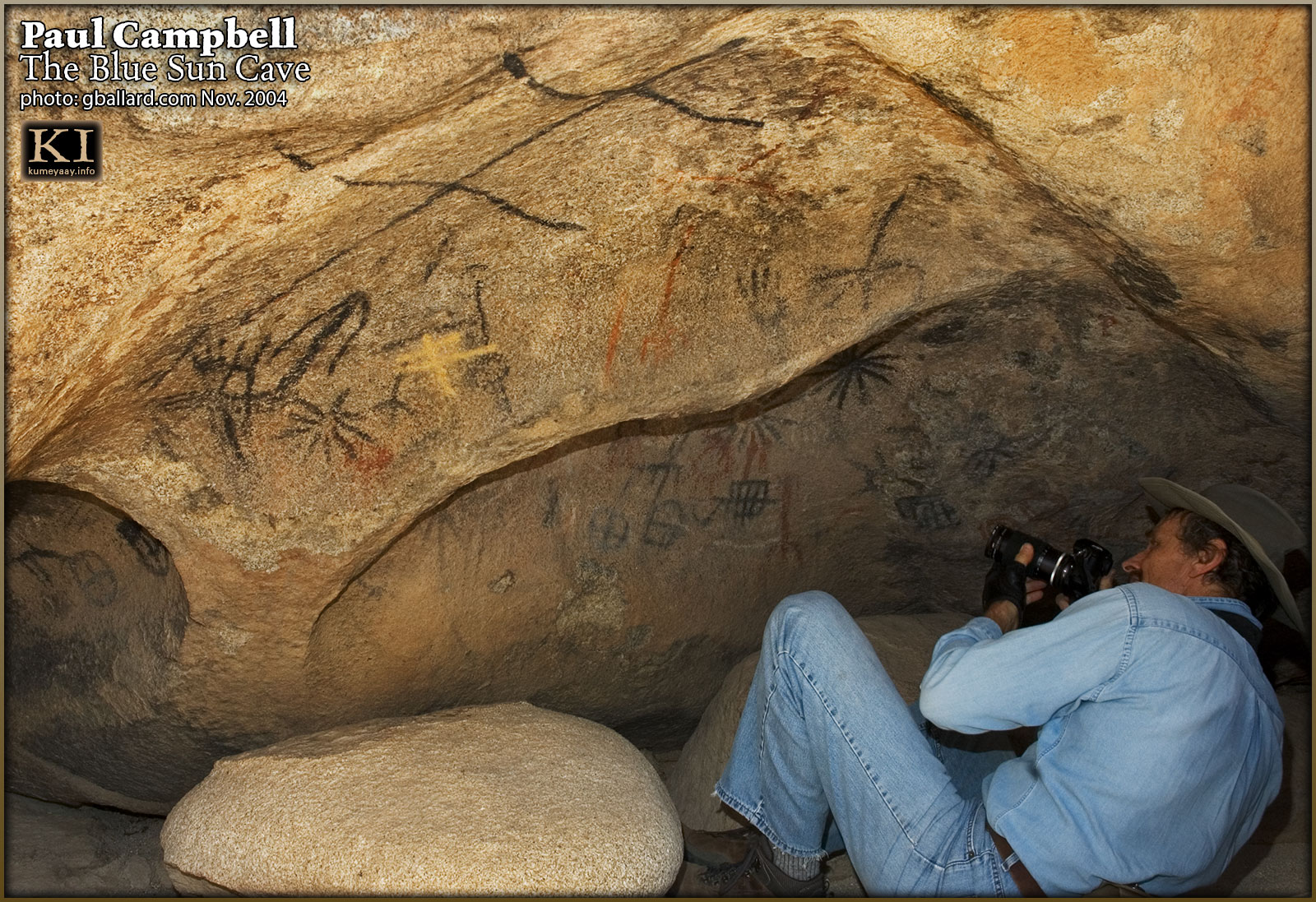 BLUE SUN CAVE ART being photographed by Paul D. Campbell, book author